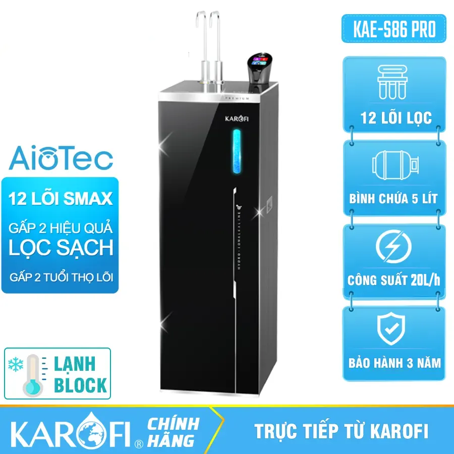 Máy lọc nước nóng lạnh Hydro-ion kiềm Karofi KAE-S86 PRO